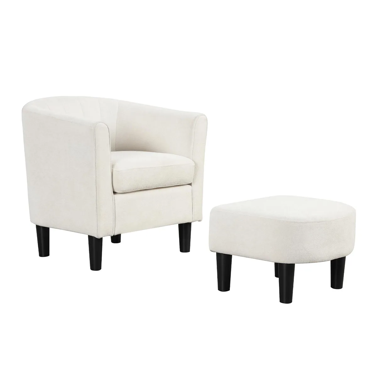 SlickBlue SlickBlue Teddy Velvet Barrel Chair with Ottoman Beige — product photo