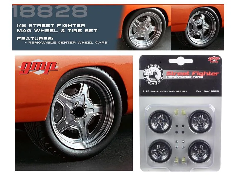 GMP GMP Street Fighter Mag Wheel &amp; Tire Set 1/18 1.5in 4pcs "The Hammer" 1970 — product photo