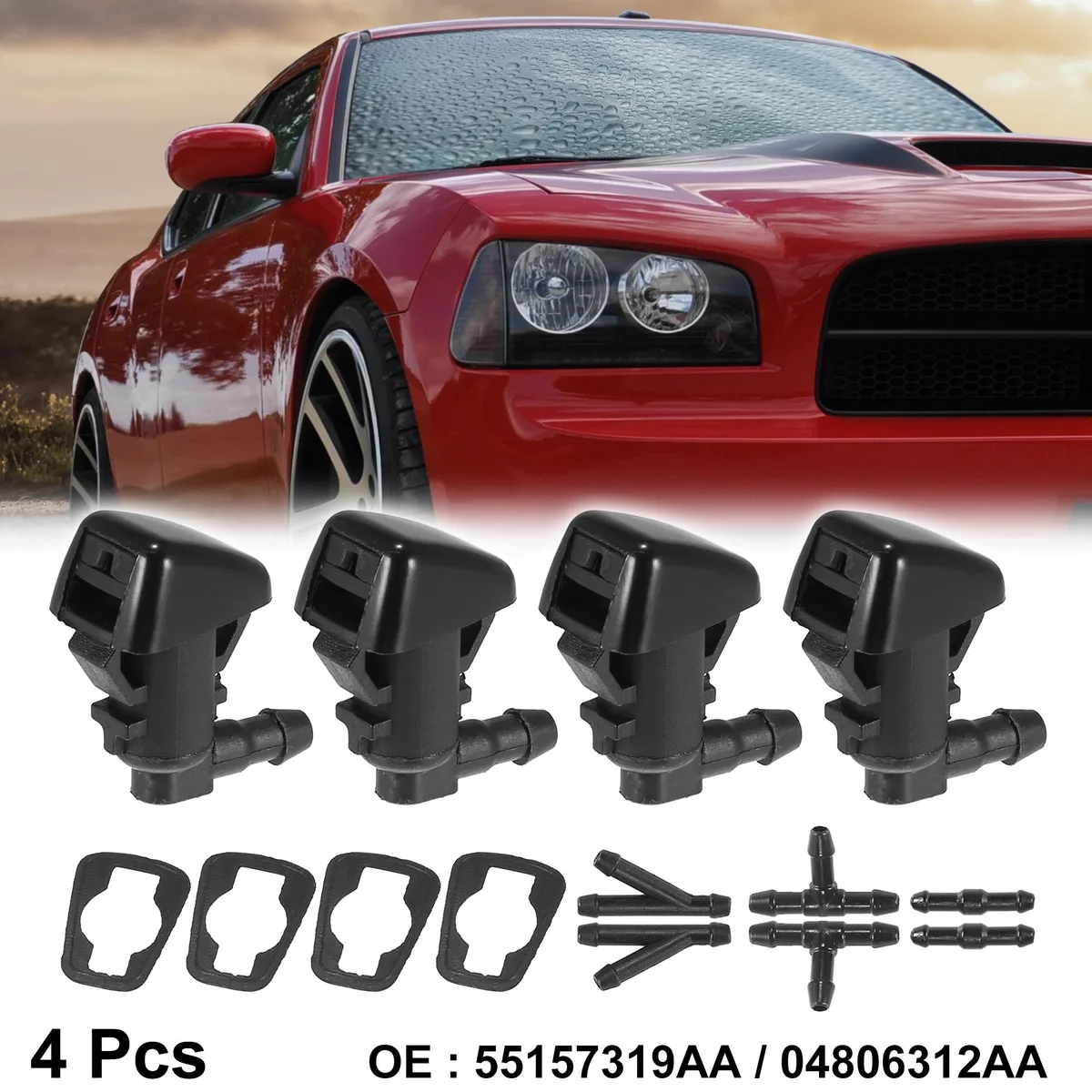 Unique-Bargains Unique-Bargains Windshield Washer Nozzle Kit 4pcs Black for Jeep Liberty Dodge Nitro — product photo