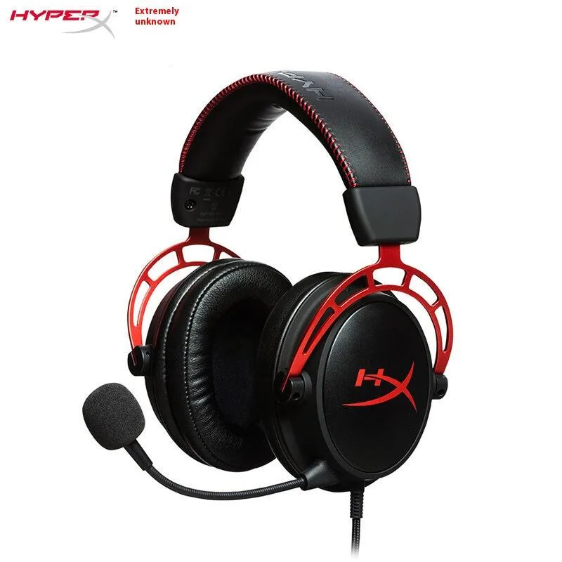 Red over-ear gaming headset with aluminum frame, leatherette cushions, detachable mic and braided 3.5mm cable
