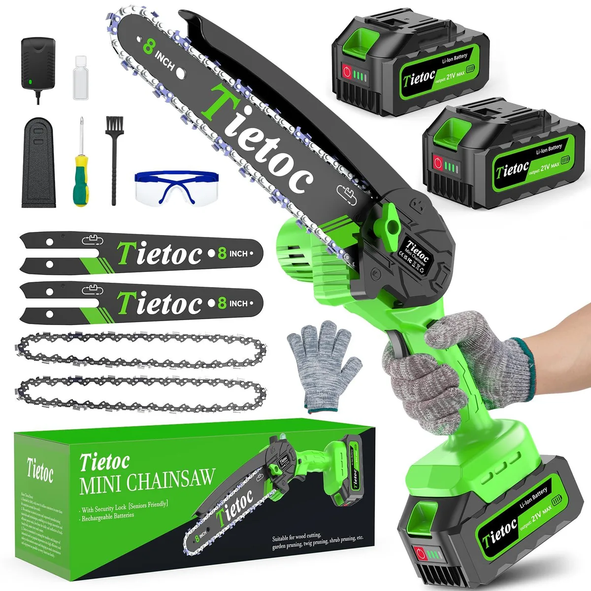 Mini Chainsaw 8 inch Cordless 2x 4000mAh Batteries Oiler — product photo