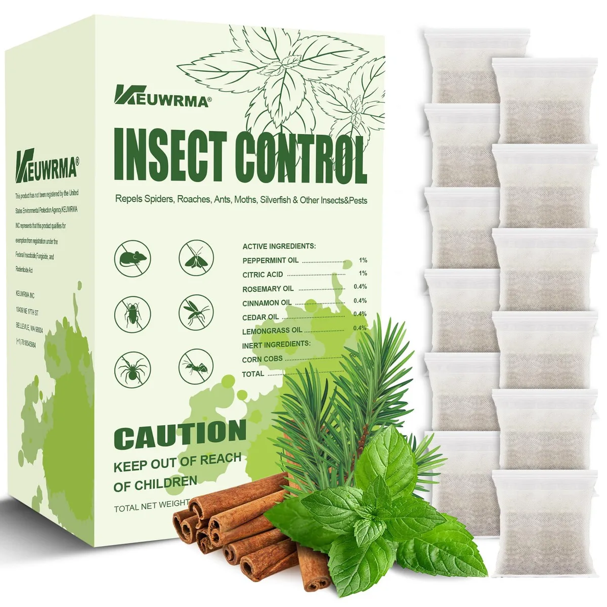 Twelve spherical peppermint oil repellent balls in packaging