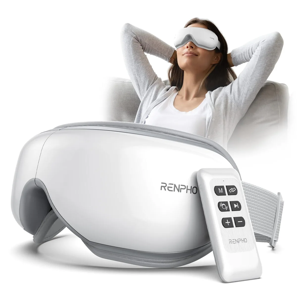 Blue eye massager mask with remote control, soft leather and ABS finish
