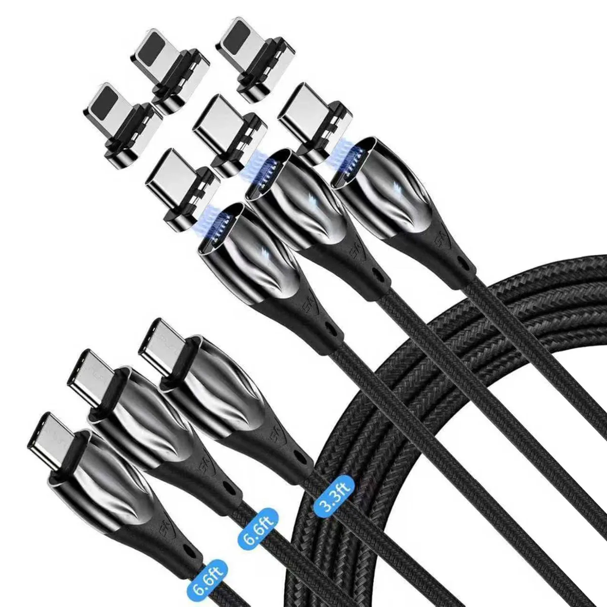  Magnpter Samsung Gala 2 in 1 Magnetic Cable 100W 5A 480Mbps 78in Black — product photo