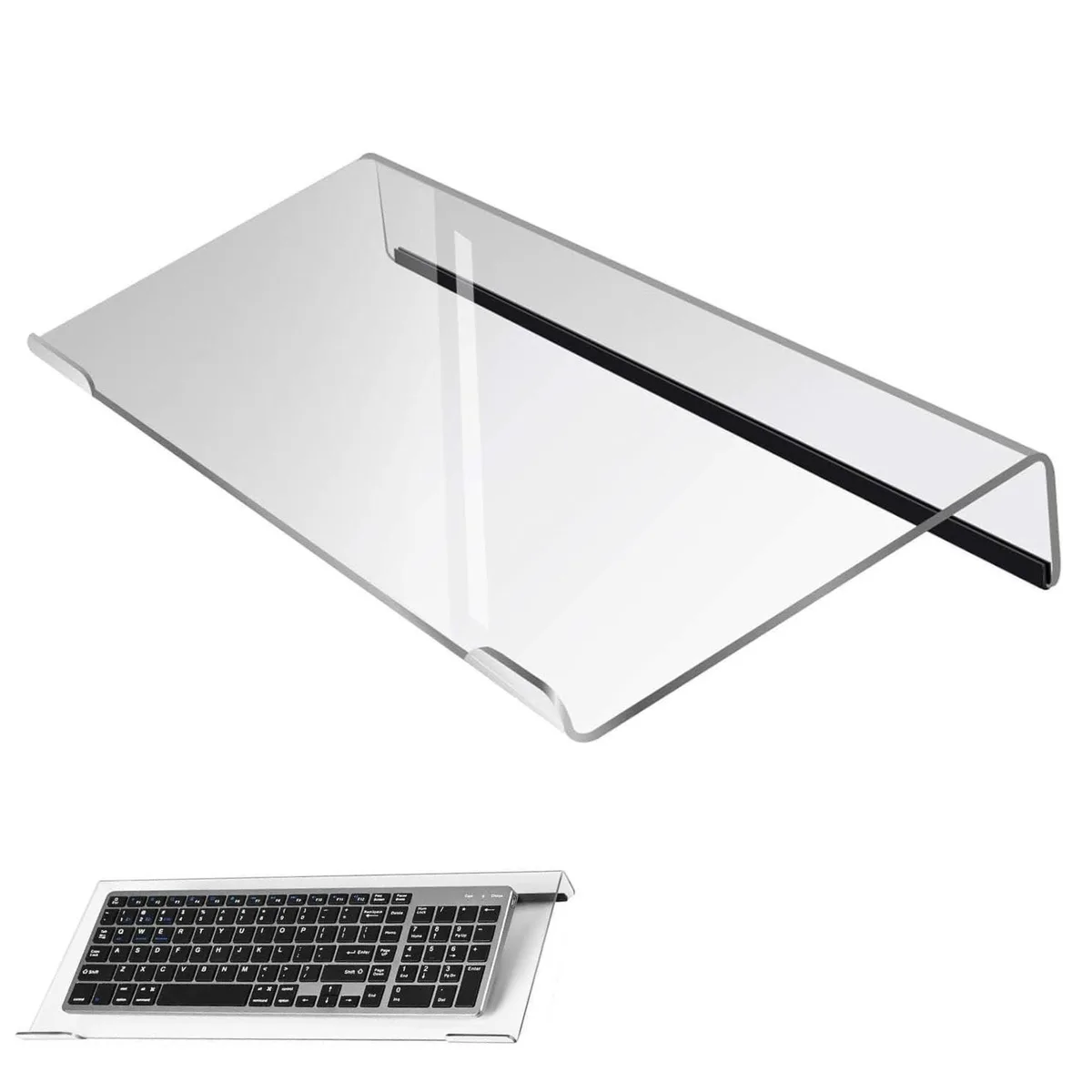 Black acrylic keyboard stand with rubber strip, 5.7 by 17 inches