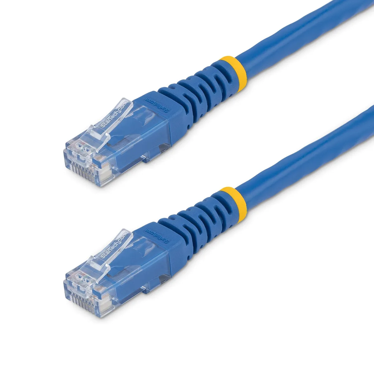 Ten short blue CAT6 patch cables with molded RJ45 ends