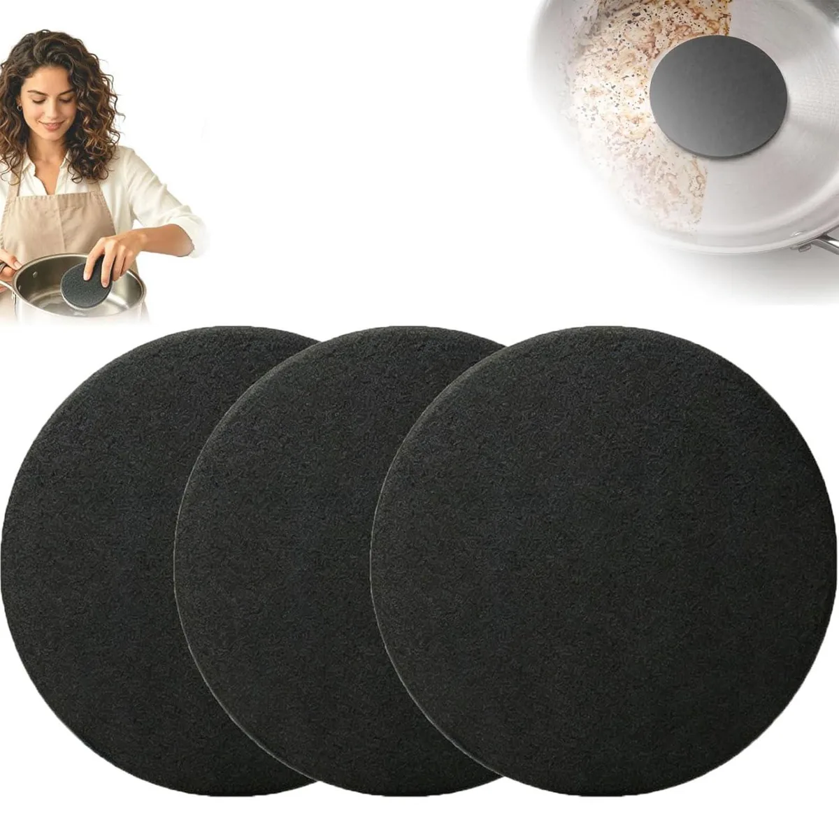 Three metallic mesh sponges in a pack