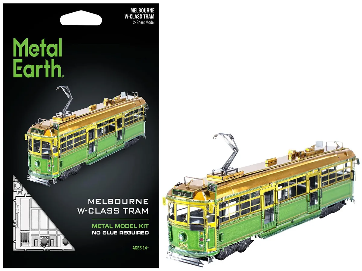 Metal Earth Metal Earth Melbourne W-class Tram Green and Gold 90-part Steel Model Kit — product photo