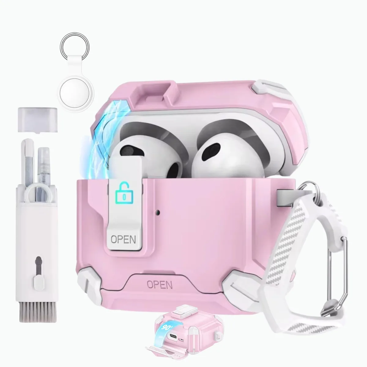 Bipra Bipra AirPods 3rd Gen Protective Case with AirTag Holder and 7-in-1 Cleaning Kit Pink — product photo