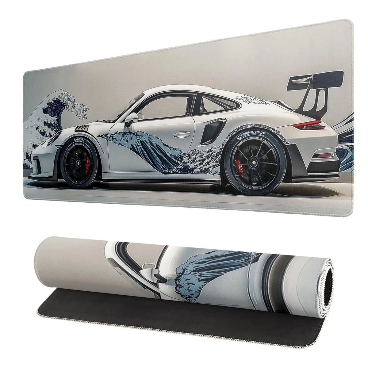 omosri zyh421mousepad9 White Ukiyo-e Style Sports Car Mouse Pad 31.5x11.8 Inch — product photo