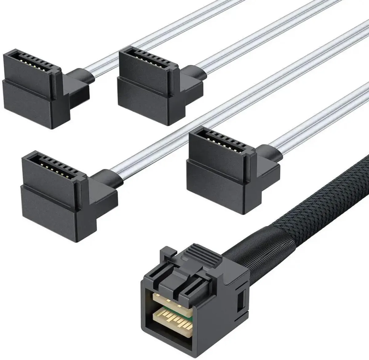SMUGDESK SMUGDESK SFF-8643 to 4 Right Angle SATA Cable with Sideband .5m 12Gbps — product photo