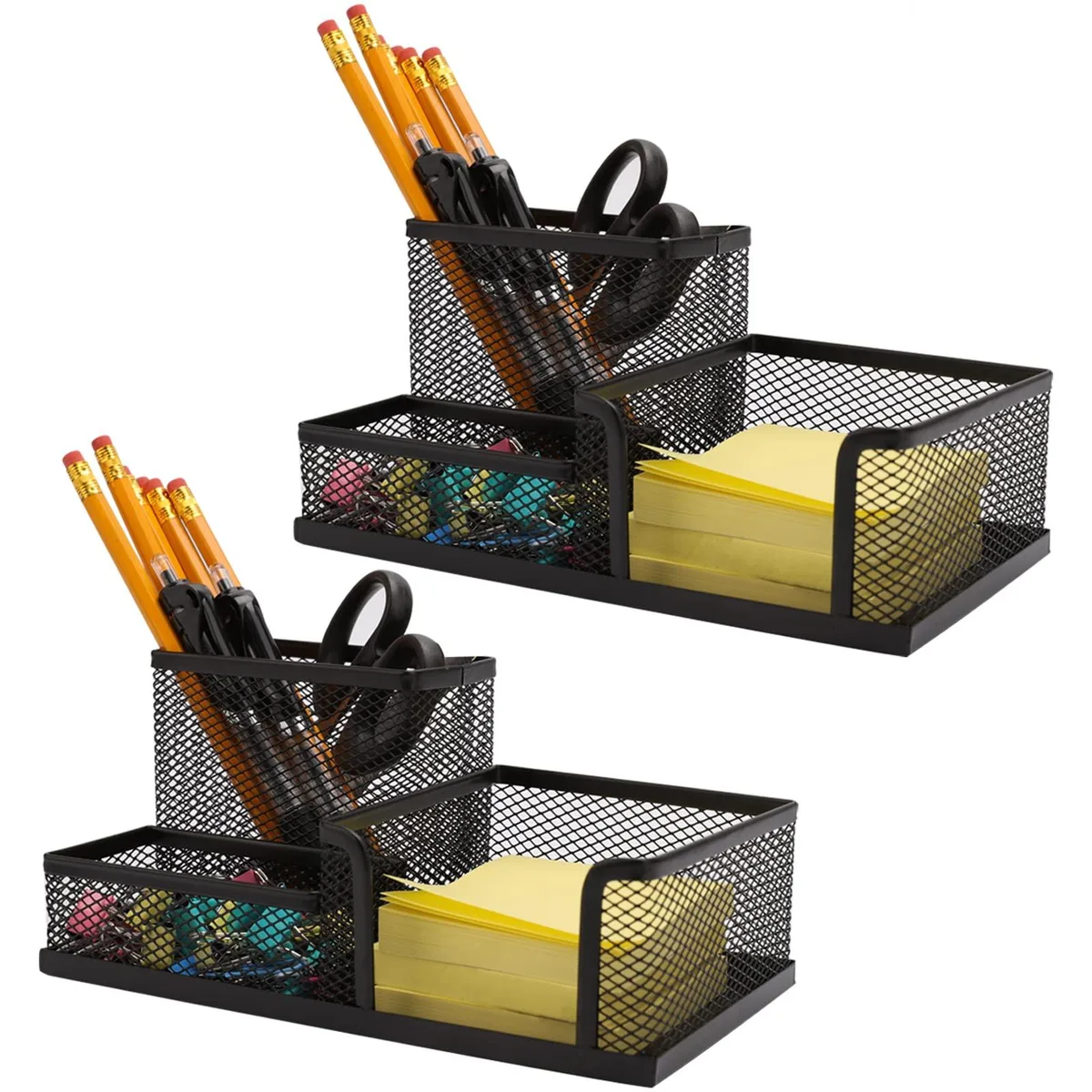  Ludato Mesh Pen Holder 2-Piece 3-Compartment Black 10.16x20.07x10.16cm — product photo