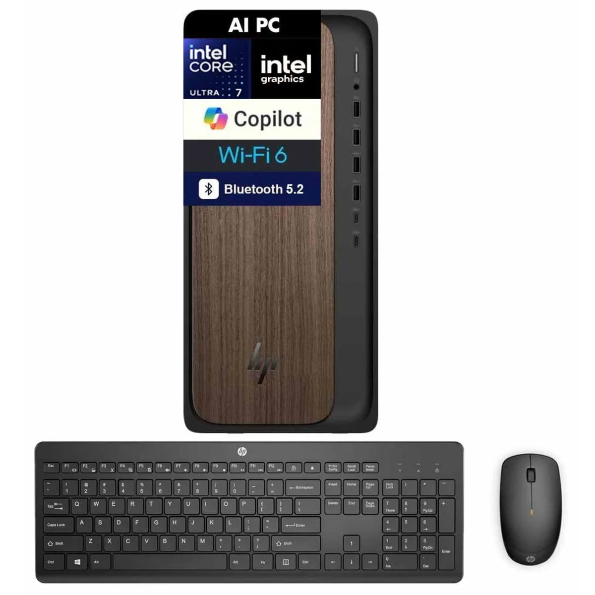 HP HP OmniDesk Intel Core Ultra 7-265 8GB 256GB SSD Dark Wood desktop PC — product photo