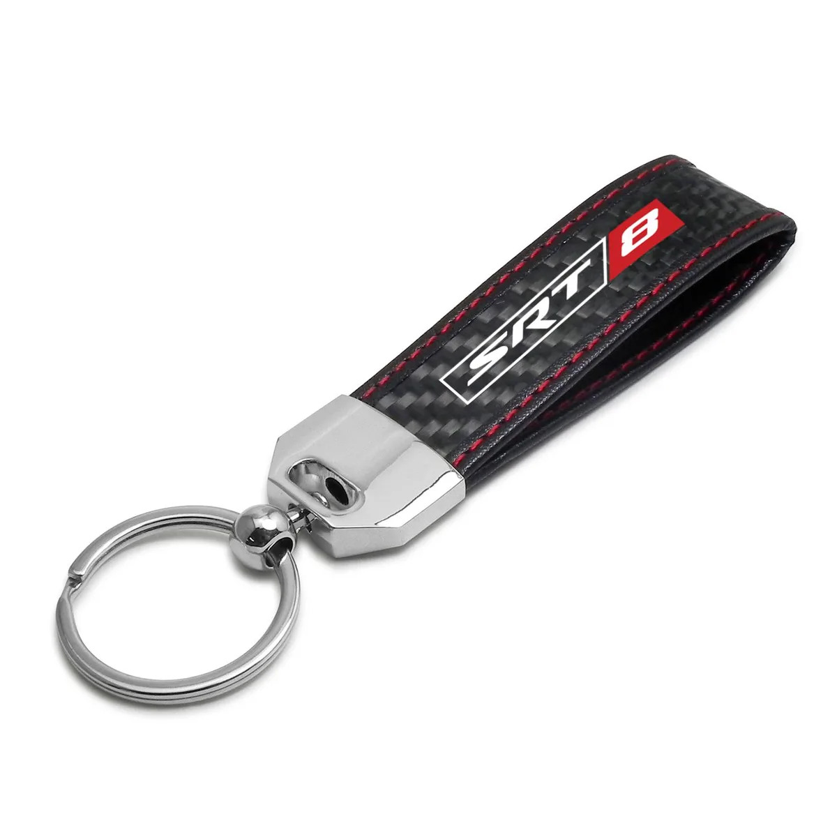iPick Image, LLC iPick Image, LLC Dodge SRT-8 Logo Real Black Carbon Fiber Loop Strap Key Chain with Red Stitching — product photo