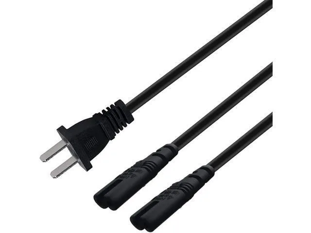 Manw Manw 6FT 2 Prong 1-15P to Dual C8 Figure 8 AC Power Cord 180 Degree Angle — product photo