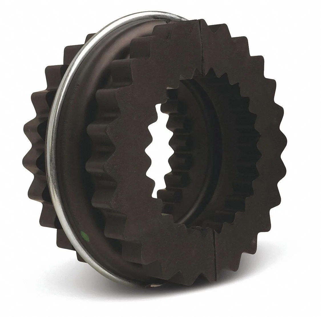 Black neoprene sleeve coupling insert with retaining ring, two-piece design, inch measurements