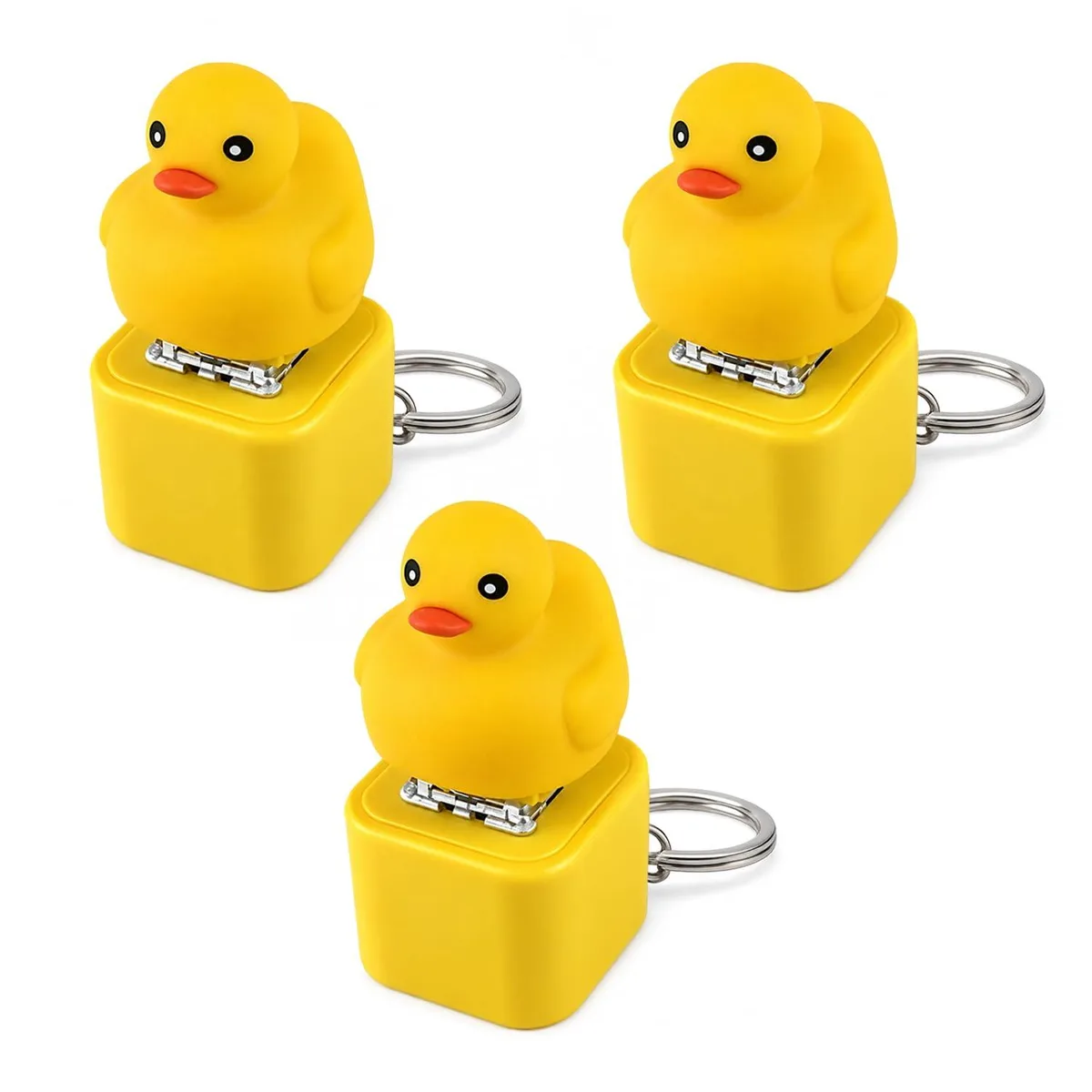 Three small green frog keychains with textured ABS bodies, metal rings, and built-in lights and sound