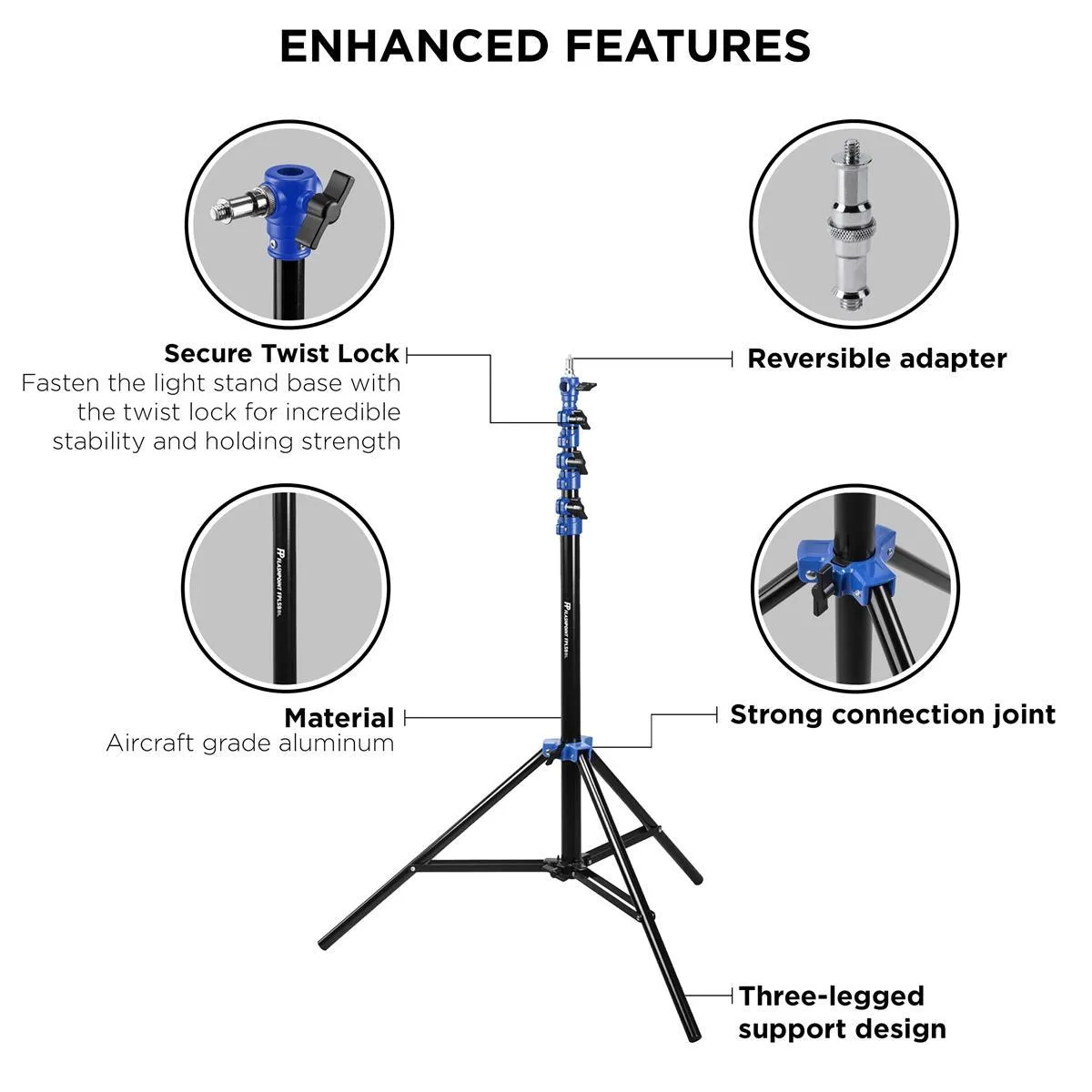 Flashpoint Brand Flashpoint Brand 9.5 ft Blue Color Coded Pro Air Cushioned Light Stand — product photo