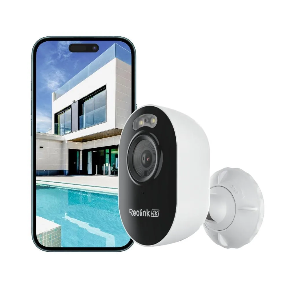 White rectangular outdoor security camera with integrated spotlight and antenna