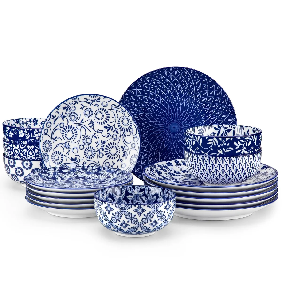  vancasso SELENE-18 18-Piece Porcelain Dinnerware Set, Cobalt Blue Floral — product photo