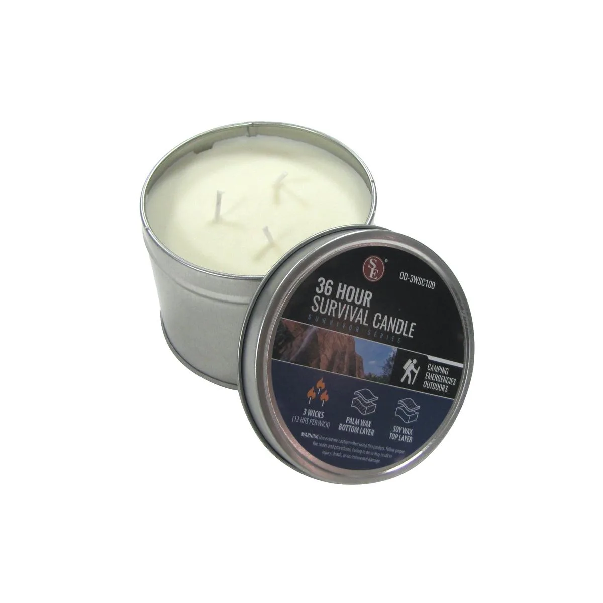 Cylindrical soy camping candle with three wicks