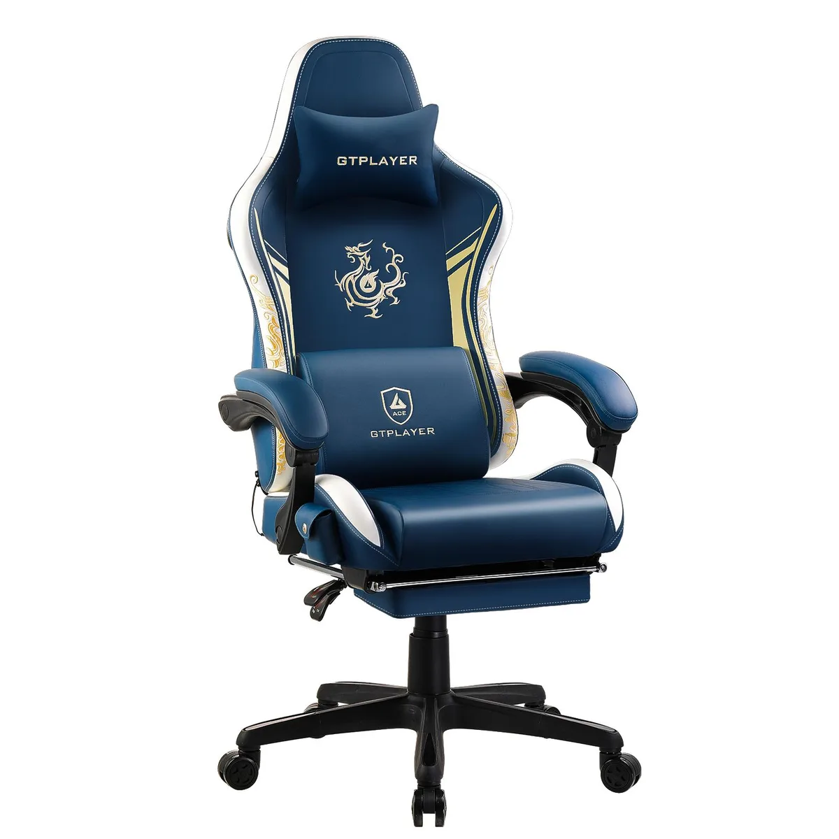 GTPLAYER GTPLAYER Dragon Series Gaming Chair with Bluetooth 5.1 Speakers, Footrest, Blue — product photo