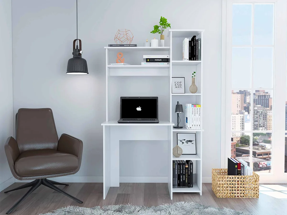 FM FURNITURE FM FURNITURE FM5540ELB Desk, 6 Shelves, White, Particle Board, 63.9 kg — product photo