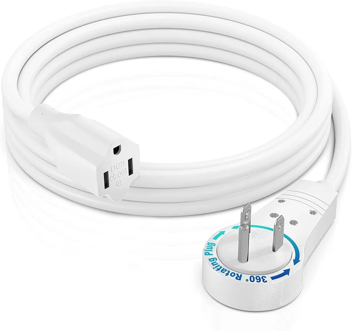  Maximm ADW-360-3103-W 3 ft 360° Rotating Flat Plug Power Extension Cord — product photo