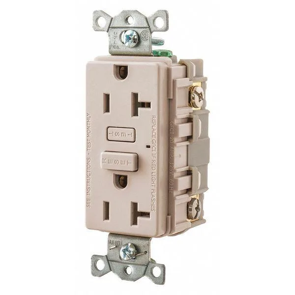 Light almond self-testing GFCI receptacle with reset button
