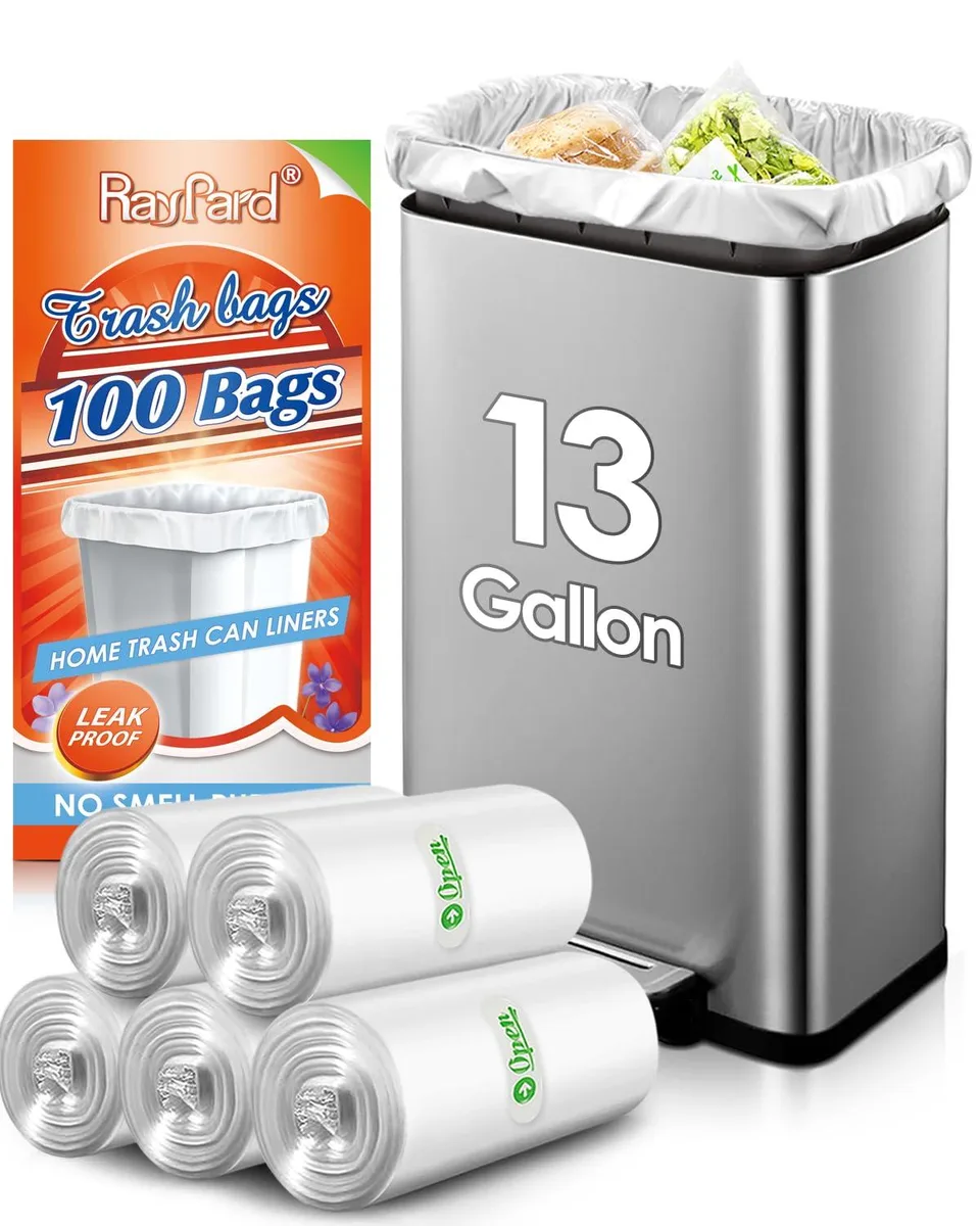 Clear polyethylene trash bags on a roll, 100 count, 13 gallon capacity