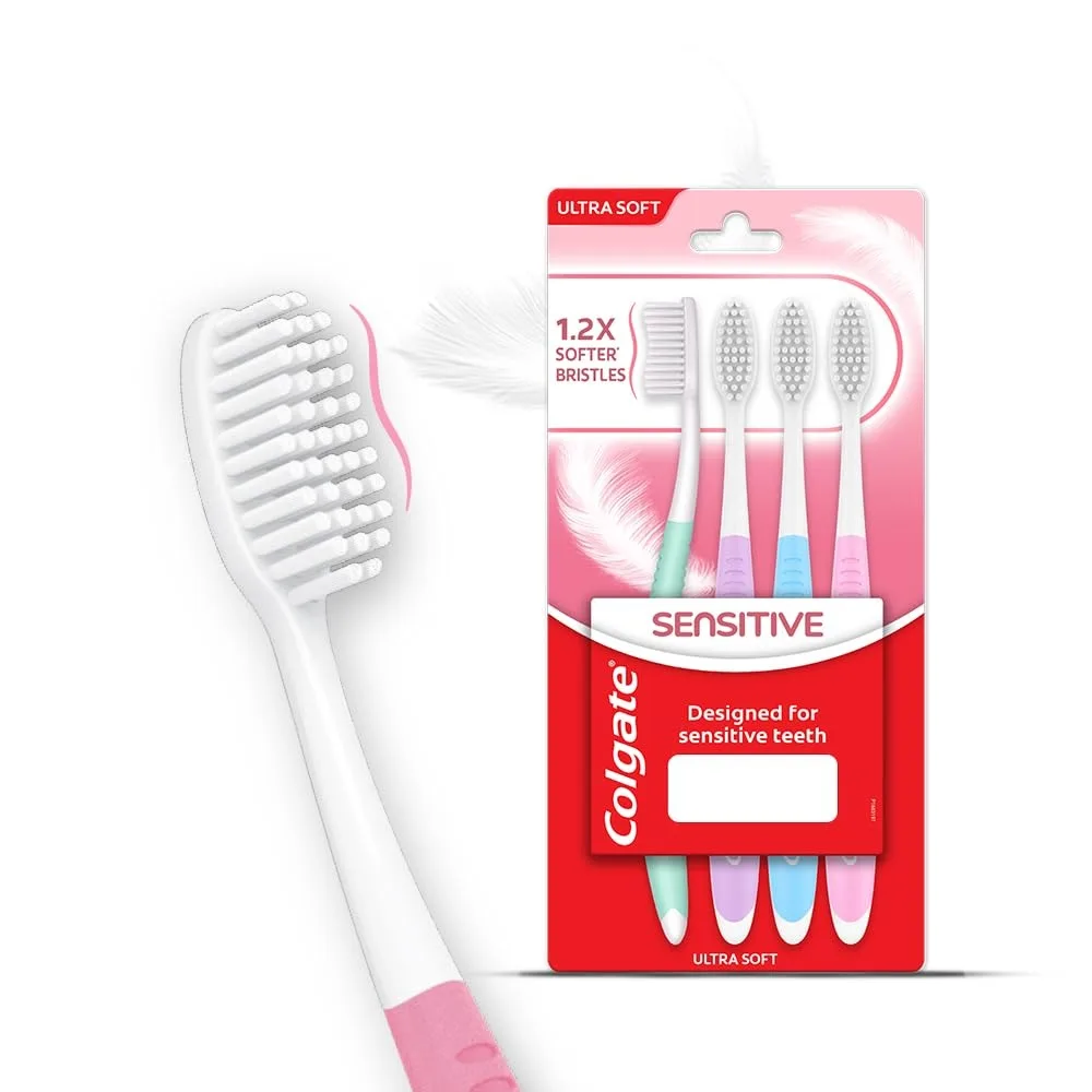 Blue manual toothbrush with soft bristles flexible neck rubber thumb grip