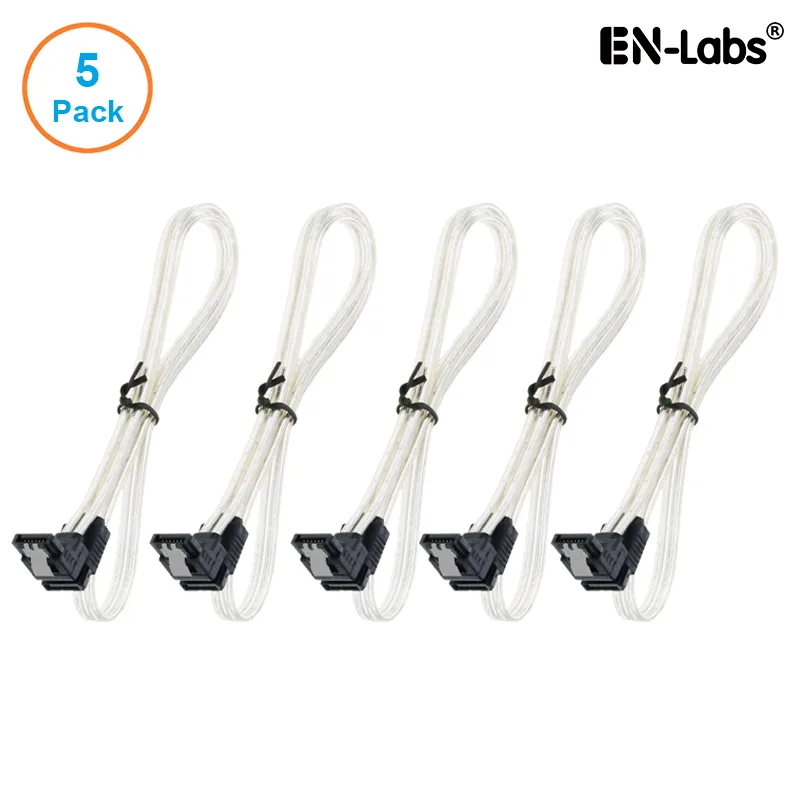 EN-Labs EN-Labs 5PKSATAIII60CMCL90 5-pack SATA 3.0 6Gbps straight to 90° locking latch clear 24 inch — product photo