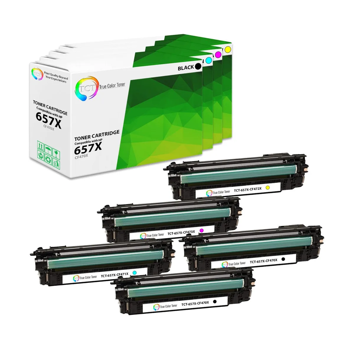 True Color Toner True Color Toner 657X 5-pack toner cartridges CF470X CF471X CF472X CF473X — product photo