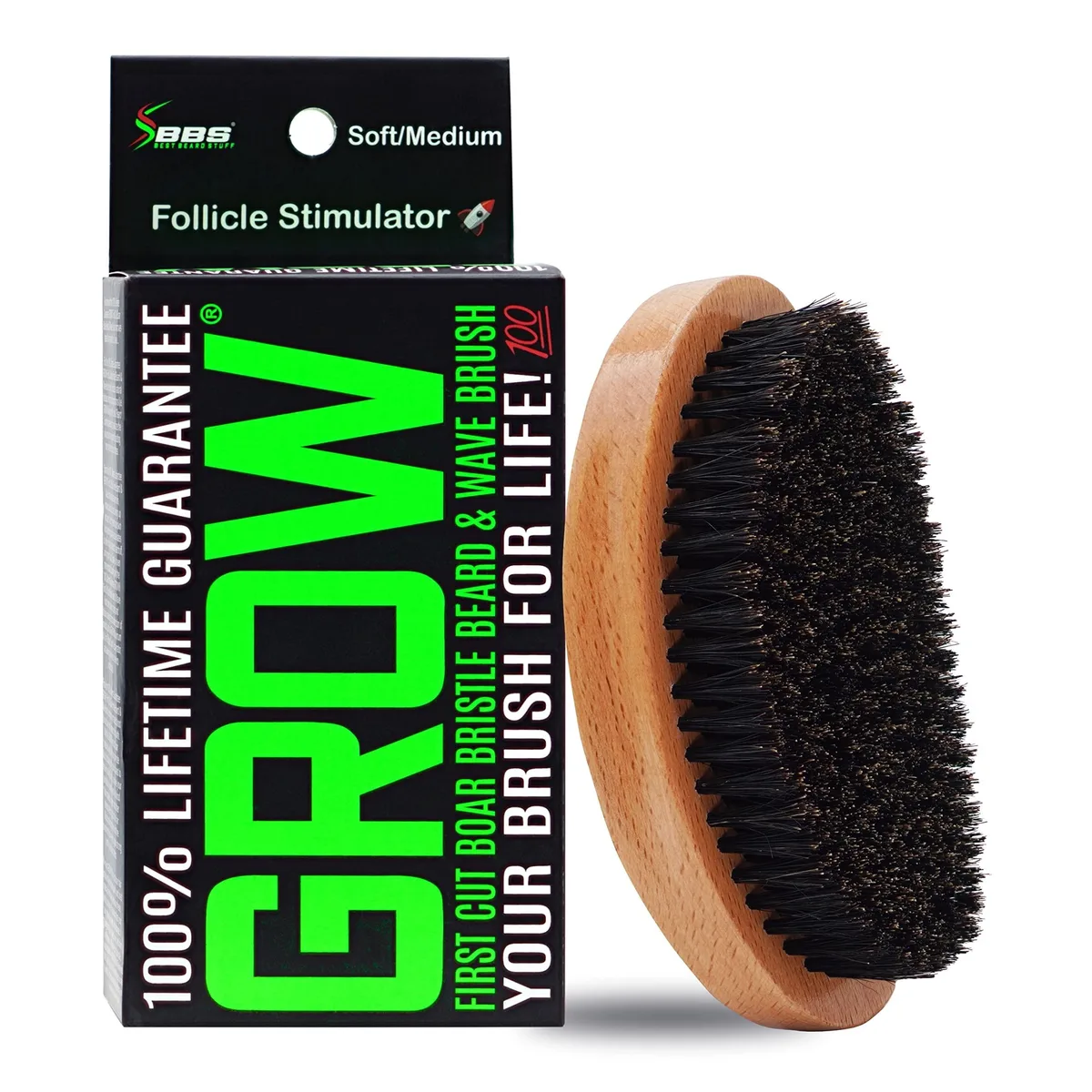 GROW Beard Brush & 360 Wave Brush – Natural Boar Bristle — product photo
