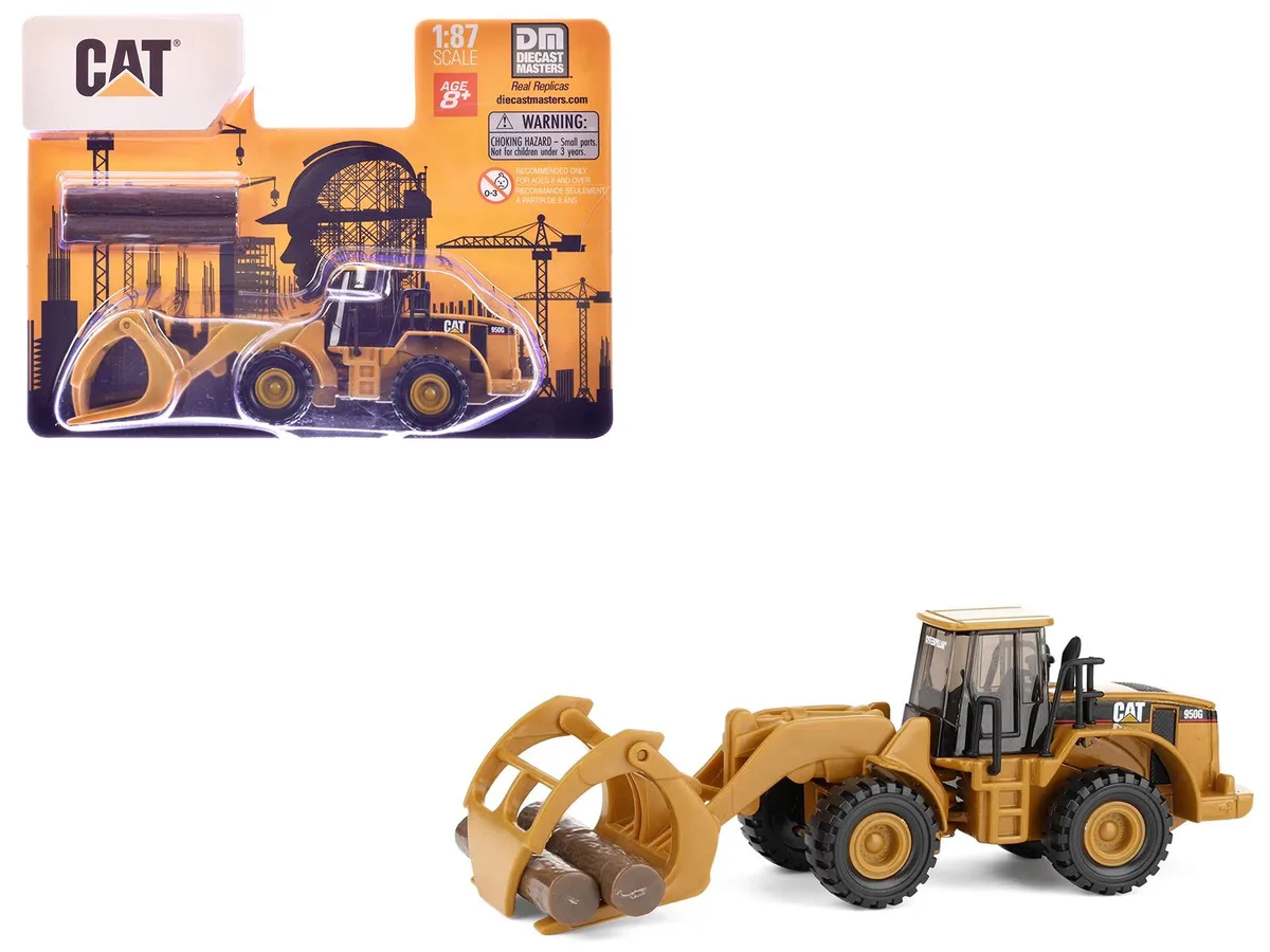 DieCast Masters DieCast Masters CAT 950G Wheel Loader Yellow Log Fork 1/87 Scale Hobby Collectible — product photo