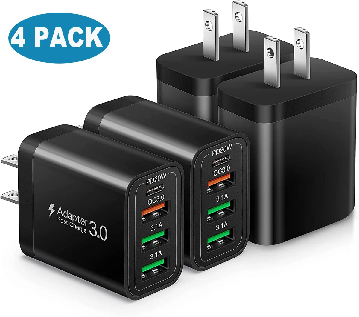 SMA SMA 35W 4-Port USB-C PD 3.0 QC 3.0 Wall Charger Black 4 Pack — product photo