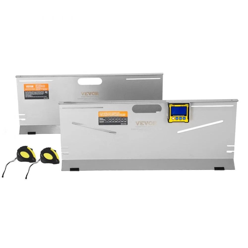 Two stainless steel toe plates with magnetic slots, digital gauge, rods, tapes, and hardware