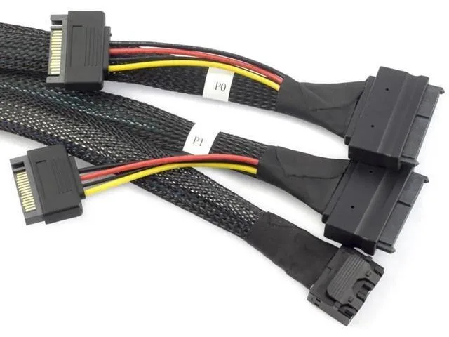 Fervit Fervit Mini SAS HD SFF8643 4i to Dual SFF8639 with SATA 15Pin Power Cable 12Gbps 32AWG 1M — product photo