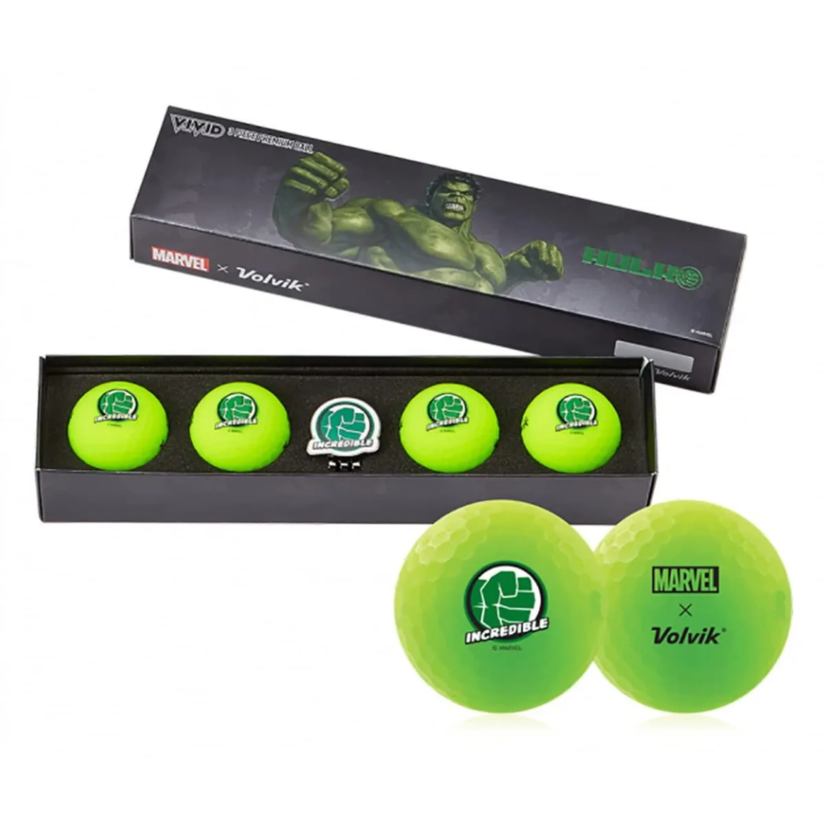 Volvik Volvik The Incredible Hulk golf balls 4-pack with ball marker — product photo