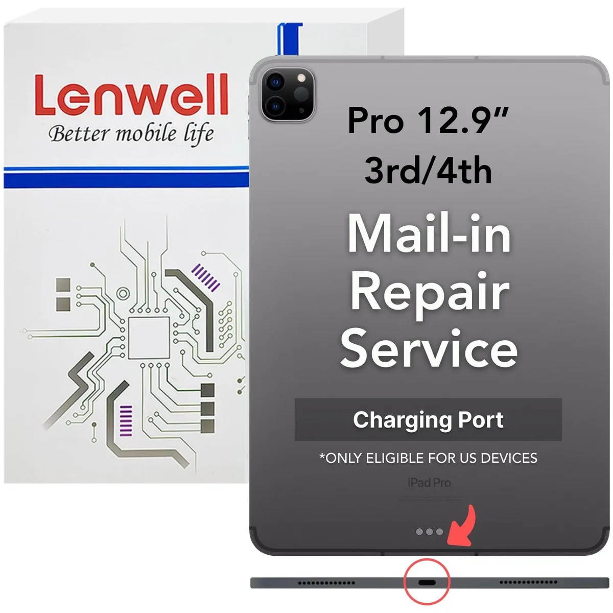 V2 Technologies V2 Technologies Mail-in Repair Service for iPad Pro 12.9 3rd/4th Charging Port Replacement 2 in 1 accessory — product photo