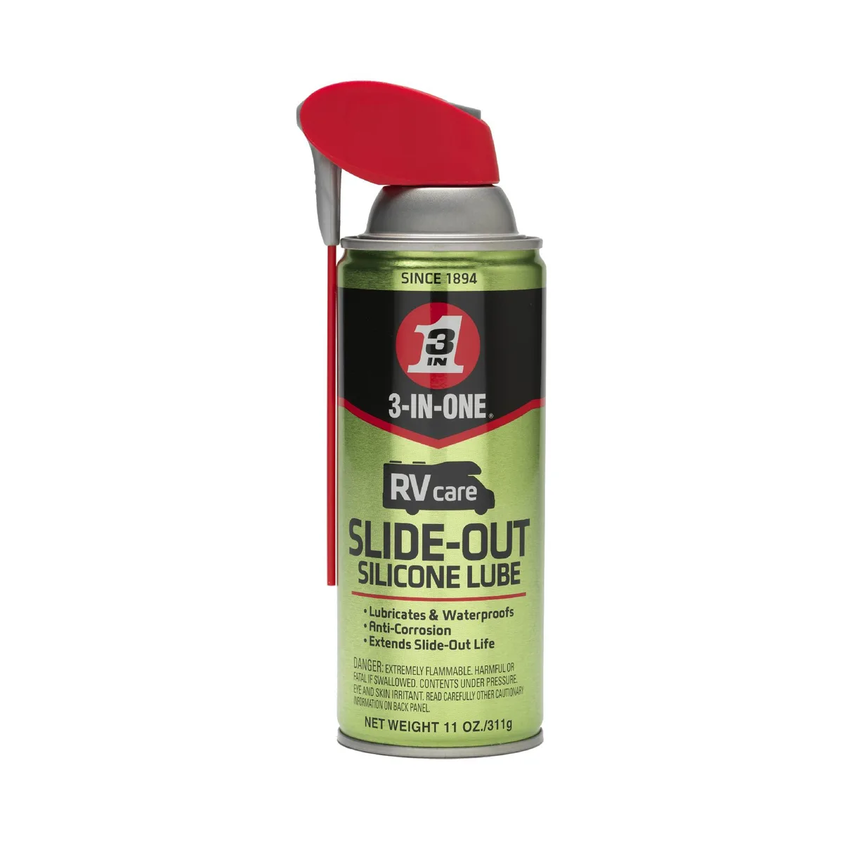 Aerosol can with smart straw nozzle for slide-out lubrication