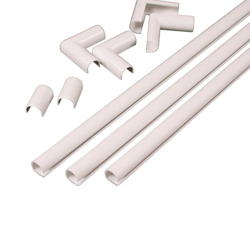 White self-adhesive cord cover kit, three 36-inch channels with elbows and couplings