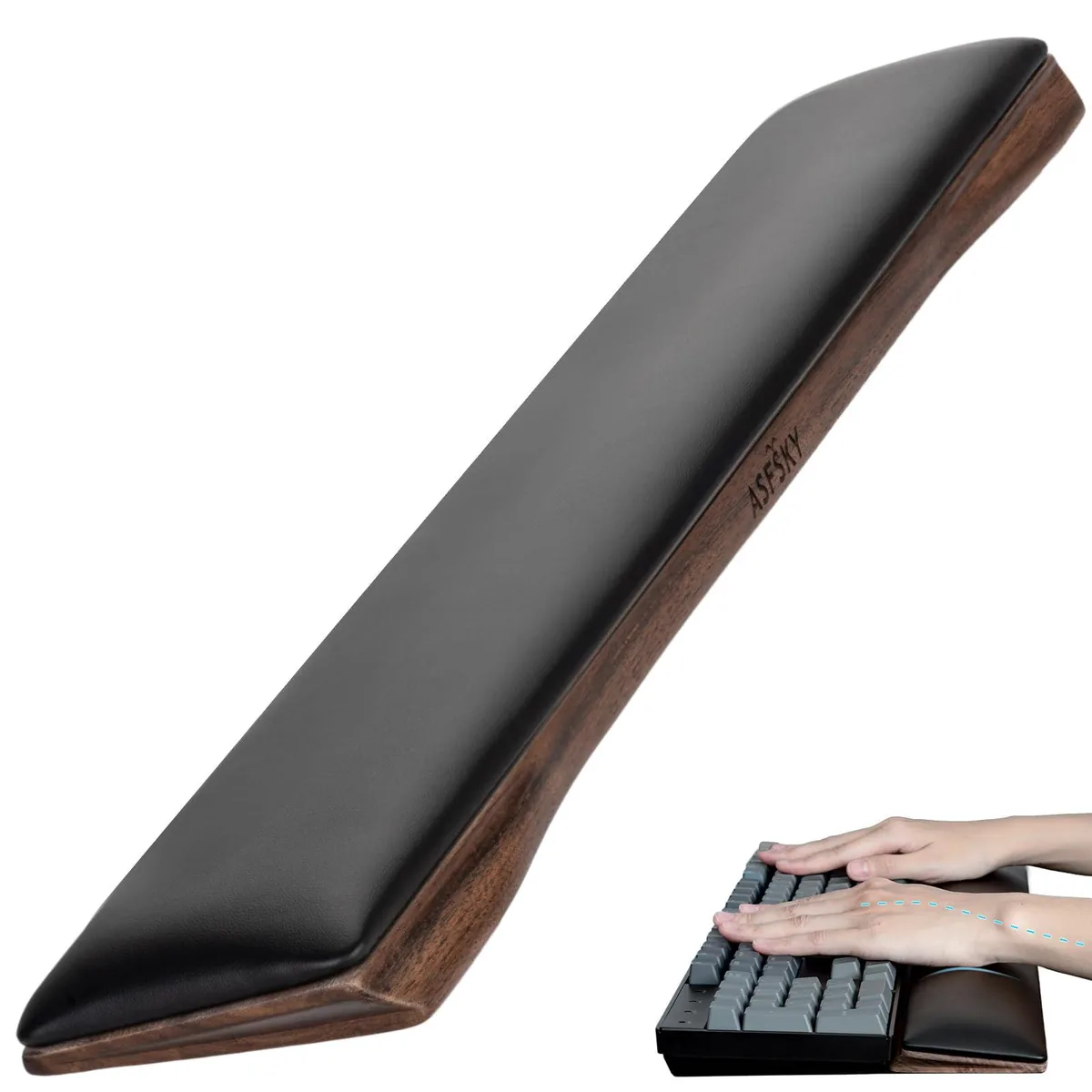  ASFSKY Walnut Wood Wrist Rest Full Size 17 in Black — product photo