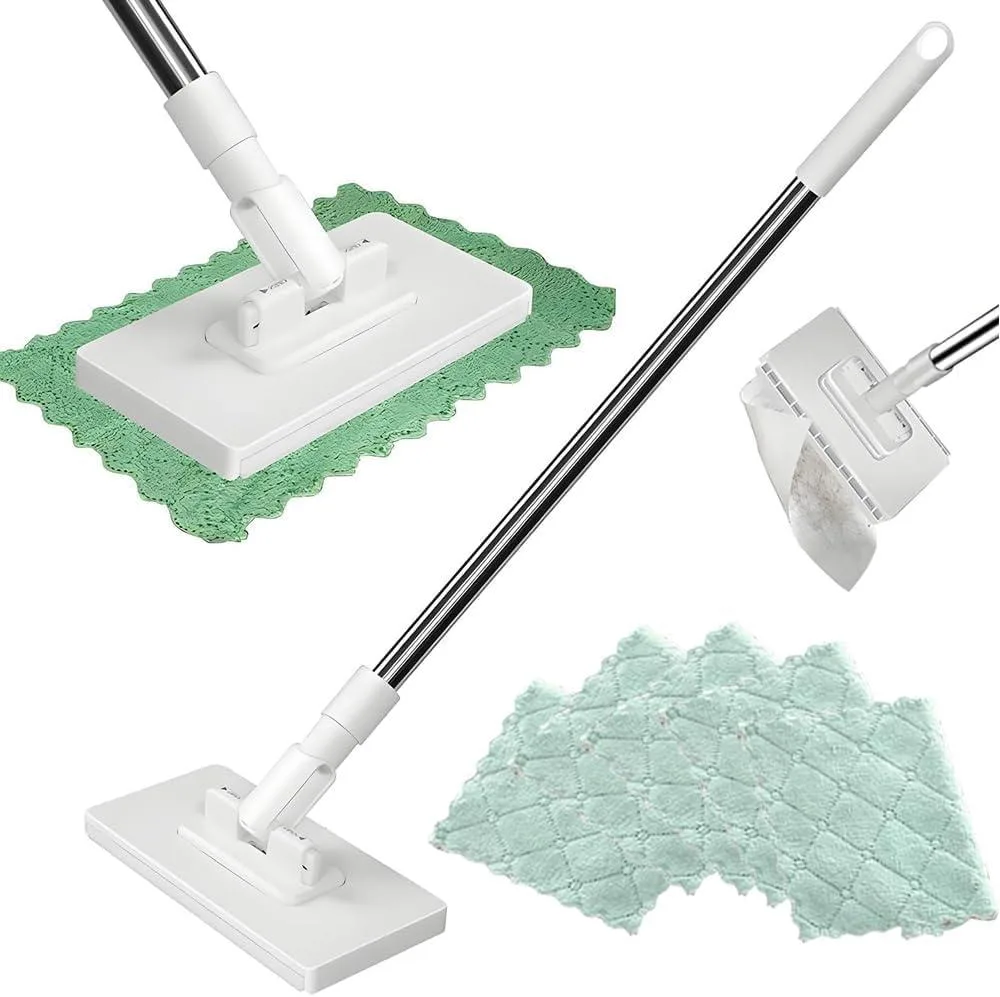 White mini mop with 360° rotating head and five microfiber cloths