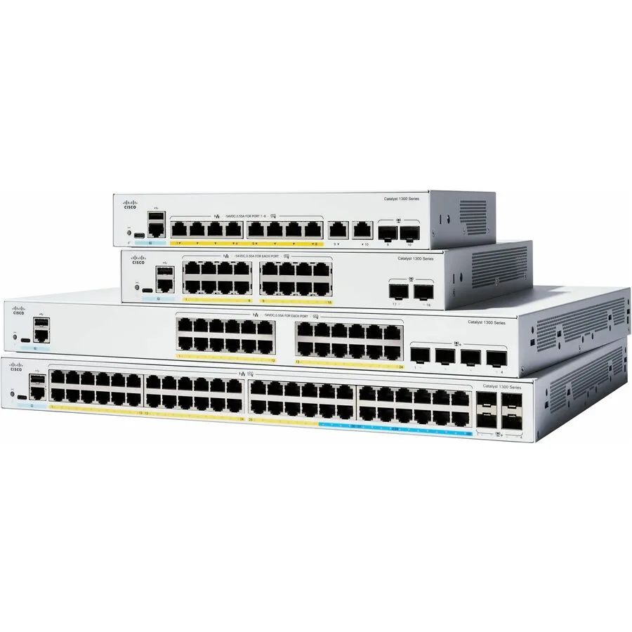 Silver rack-mountable network switch with eight RJ-45 ports and two SFP+ uplinks