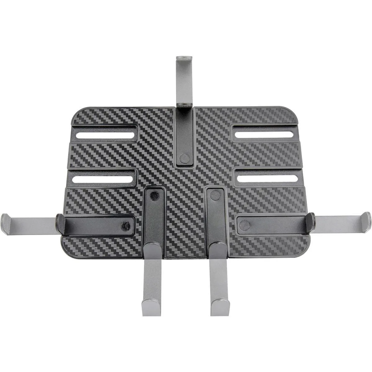 Aluminium tablet holder with dual ball joints and central locking knob, fits 11 inch devices