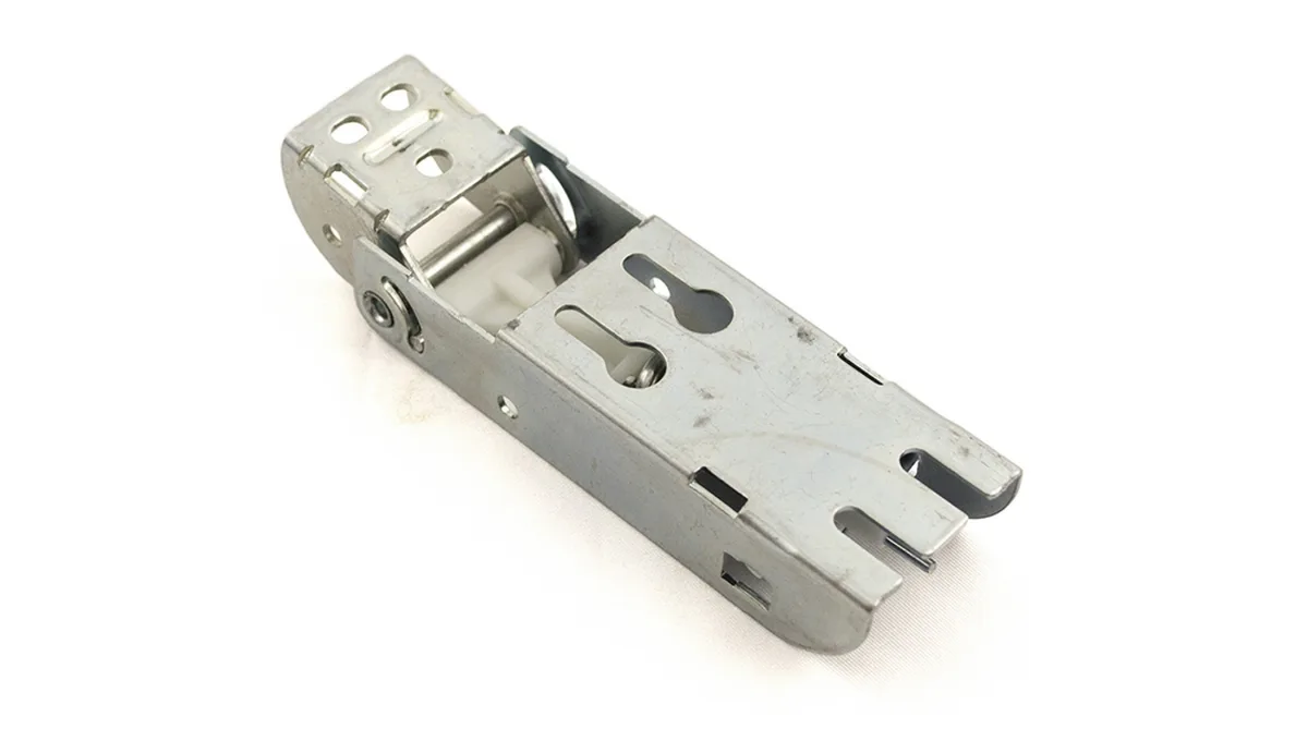 Metal washing machine door hinge with mounting holes