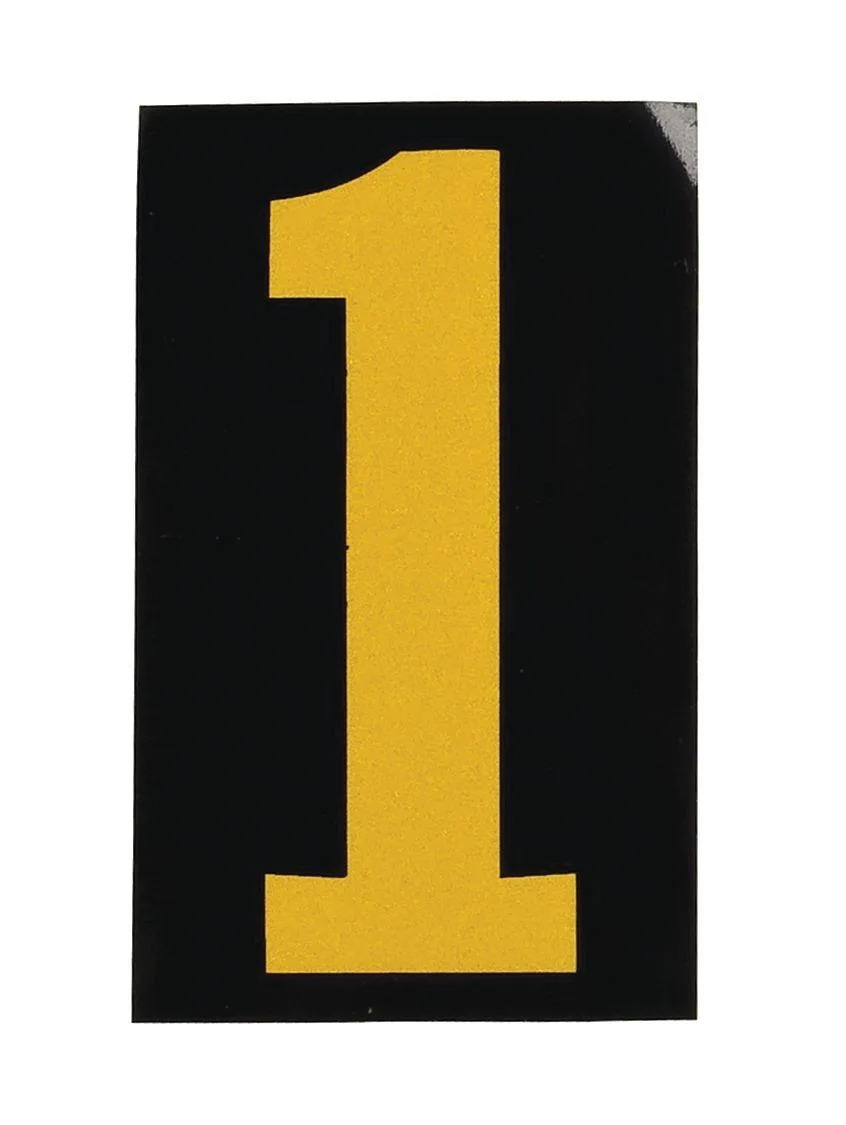 Yellow-on-black reflective number label sheet, 25 cards