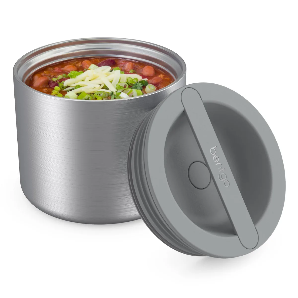 Red two-tier insulated food container with built-in handle and twist-lock lid