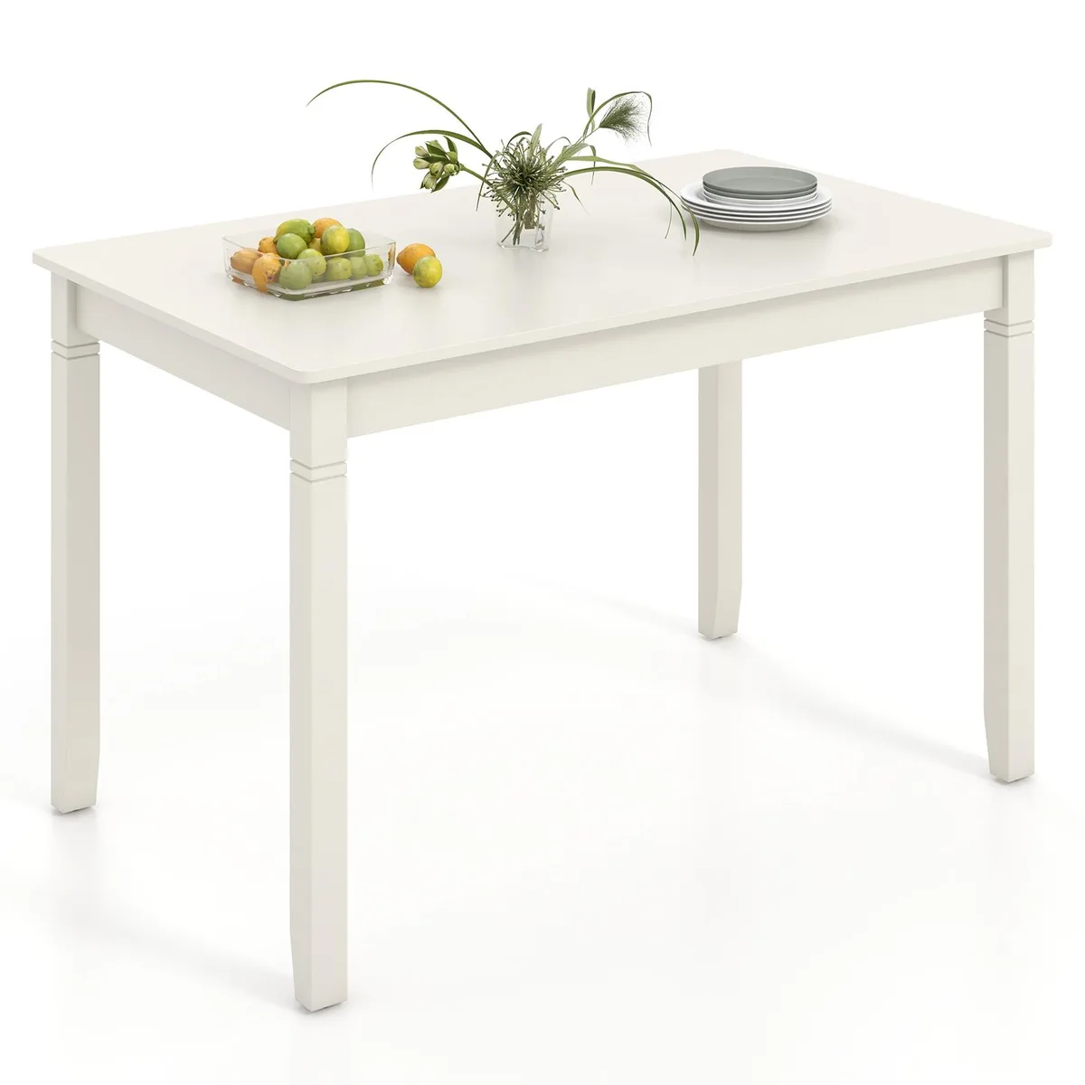 Cream-white rectangular dining table with rubber-wood legs, 48 by 29 inches